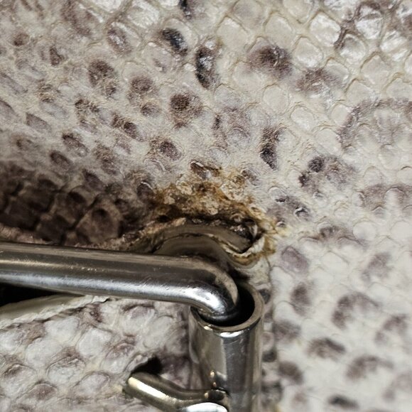 Y2K Cole Haan Python Snakeprint Leather Big Hobo Bag Purse Cream Taupe Buckles - Picture 9 of 16